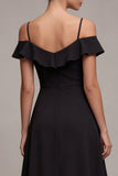 Zimne ramiona A Line High Low Little Black Dress z falbanami