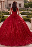 Sukienka balowa na korset Czerwony cekin, sukienka Quinceanera