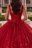 Sukienka balowa na korset Czerwony cekin, sukienka Quinceanera