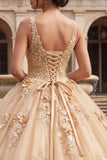 Sukienka Quinceanera z dekoltem szampana w kształcie szampana i dekoltem w serek.