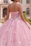 Balowa suknia bez ramiączek gorset różowa w kwiatach z quinceanera