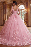 Różowa suknia balowa z dekoltem w serek z aplikacjami z Quinceañera