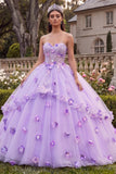Liliowa sukienka balowa bez ramiączek i suknia balowa Quinceanera z kwiatami 3D