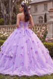 Liliowa sukienka balowa bez ramiączek i suknia balowa Quinceanera z kwiatami 3D