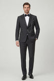 Czarne dwuczęściowe jednorzędowe garnitury ślubne z klapą męską