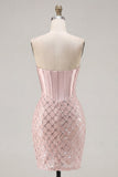 Sweetheart Blush Satynowy Bodycon Corset, cekiny i sukienka na powrót do domu