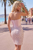 Sweetheart Blush Satynowy Bodycon Corset, cekiny i sukienka na powrót do domu