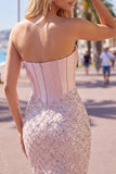 Sweetheart Blush Satynowy Bodycon Corset, cekiny i sukienka na powrót do domu