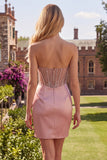 Sweetheart Blush Satynowy koralkowy korset z rozcięciem