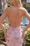 Róż Bodycon Neck Hatter Neck, surowy gorset, cekiny i sukienka Homecoming