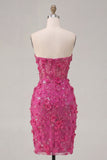 Błyszcząca fuksjowa kwiatowa sukienka Sweetheart Tight Short Gorset Dress Homecoming z koralikami