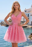 Sukienka Homecoming Homecoming o kolorze A-Line z kwiecistym dekoltem w serek