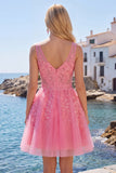 Sukienka Homecoming Homecoming o kolorze A-Line z kwiecistym dekoltem w serek