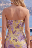 Niebieska Żakardowa Sukienka Bodycon Floweral Homecoming z kokardą