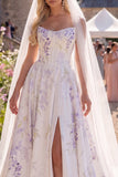 Białofioletowy kwiat A Line Gorset Sweep Train Beach Wedding Dress z welonami