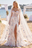 Białoróżowy kwiat Sweetheart A Line Sweep Train Corset Dress z welonami