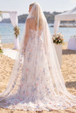 Białoróżowy kwiat Sweetheart A Line Sweep Train Corset Dress z welonami