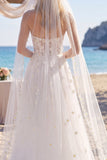 Kwiatowy biały gorset A Line Sweep Train Sweetheart Beach Wedding Dress z welonami