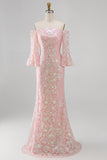 Błyszczący rumieniec syreny z ramion Długa sukienka matki panny młodej z cekinami