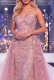 Mermaid Blush Sweetheart Corset z koralikami – długa suknia konkursowa z pasem