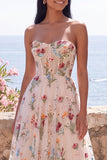 Ivory Sweetheart Tiulle Corset, A-linia haftowana sukienka midi w kwiaty