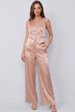 Dusty Rose dwuczęściowe damskie garnitury z dekoltem w serek i kieszenią