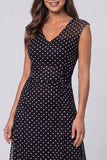 -biała siatka w kropki z dekoltem w serek A Line Midi Work Dress