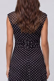 -biała siatka w kropki z dekoltem w serek A Line Midi Work Dress