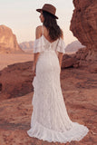 Koronkowa suknia z falbanami w stylu Cold Shoulder Lace i Mermaid