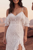 Koronkowa suknia z falbanami w stylu Cold Shoulder Lace i Mermaid