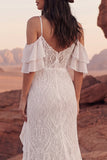 Koronkowa suknia z falbanami w stylu Cold Shoulder Lace i Mermaid