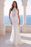 Suknia ślubna Halter Ivory Mermaid Floral Sweep Train