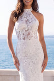 Suknia ślubna Halter Ivory Mermaid Floral Sweep Train