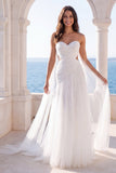 Sweetheart Cut Out Ivory A Line Sweep Train Beach Wedding Dress z peleryną