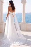 Sweetheart Cut Out Ivory A Line Sweep Train Beach Wedding Dress z peleryną
