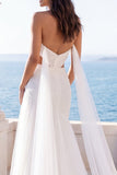 Sweetheart Cut Out Ivory A Line Sweep Train Beach Wedding Dress z peleryną
