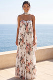 Sukienka Maxi w kształcie falsowanych kwiatów w kolorze A-Line Sweetheart Ivory Chiffon z szyją