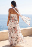 Sukienka Maxi w kształcie falsowanych kwiatów w kolorze A-Line Sweetheart Ivory Chiffon z szyją