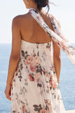 Sukienka Maxi w kształcie falsowanych kwiatów w kolorze A-Line Sweetheart Ivory Chiffon z szyją