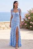 Kwiatowa sukienka maxi w kolorze Mermaid Blue z kokardą