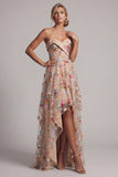 Sukienka Sweetheart Champagne A-Line A Tiul High-Low Flower Mother Of Bride
