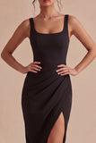 bodycon Midi z grubymi ramiączkami – formalna sukienka z rozcięciem