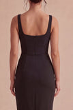 bodycon Midi z grubymi ramiączkami – formalna sukienka z rozcięciem