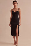 formalna sukienka z ramiączkami Midi Spaghetti Bodycon z rozcięciem