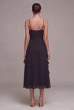 Sukienka A Line Spaghetti Straps Midi Black Tie z falbanami