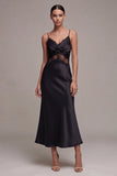 syrena ze spaghetti straps – sukienka midi formalna z koronką