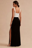 Suknia formalna Mermaid Black and White Colorblock Square Neck i rozcięciem