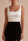 Suknia formalna Mermaid Black and White Colorblock Square Neck i rozcięciem