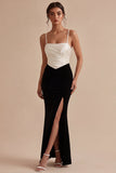 Elegancka sukienka z cienkim rozcięciem w stylu Mermaid Black and White Spaghetti Straps