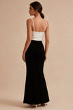 Elegancka sukienka z cienkim rozcięciem w stylu Mermaid Black and White Spaghetti Straps